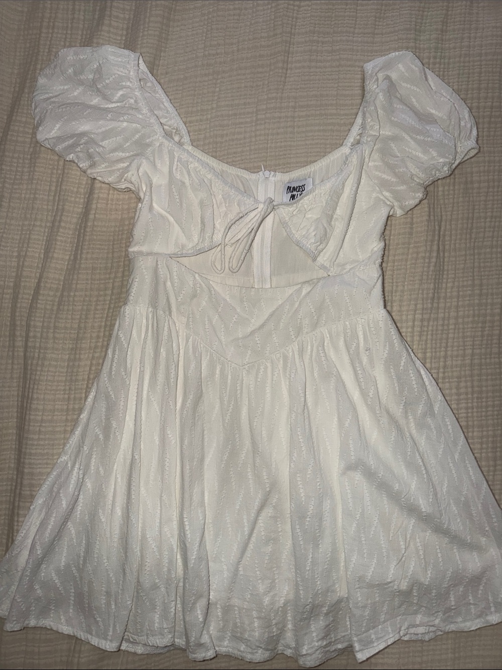 Princess Polly Cream Textured Tie-Front Mini Dress